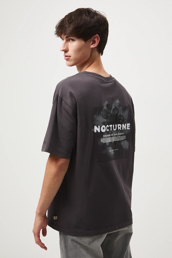 T-shirt bawełniany męski z nadrukiem okrągły szary RW25-TSM506