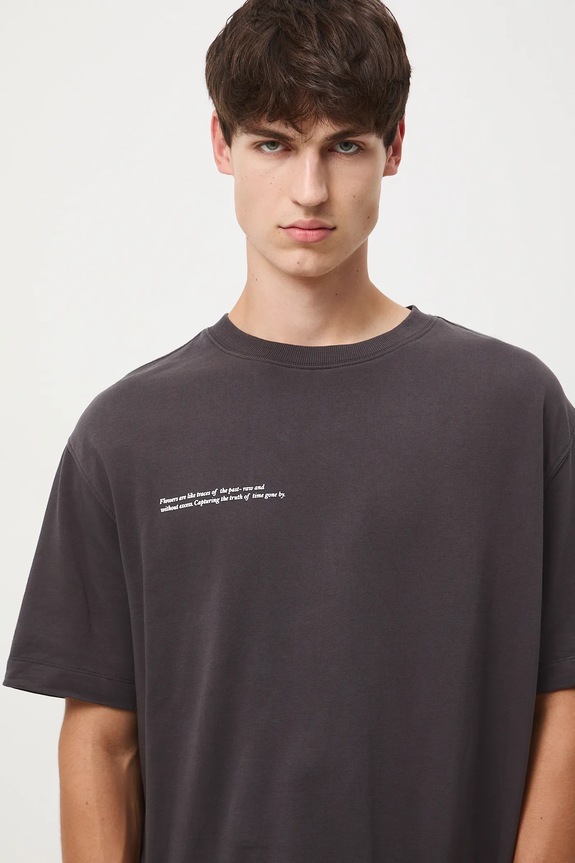 T-shirt bawełniany męski z nadrukiem szary RW25-TSM506