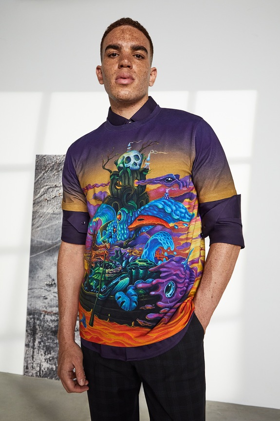 T-shirt bawełniany męski z elastanem z kolekcji Tajemniczy Świat Medicine wzorzyste multicolor RW25-TSM556