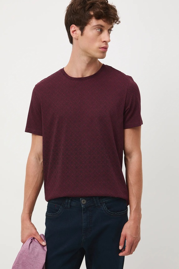 T-shirt bawełniany męski wzorzysty bordowy RW25-TSM600
