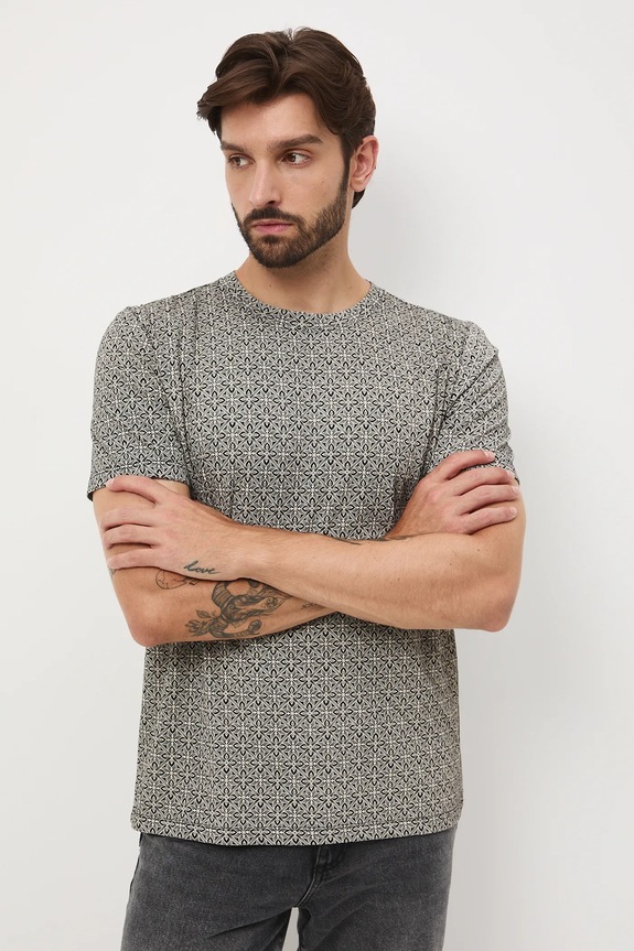 T-shirt bawełniany męski wzorzysty bawełna czarny RW25-TSM600