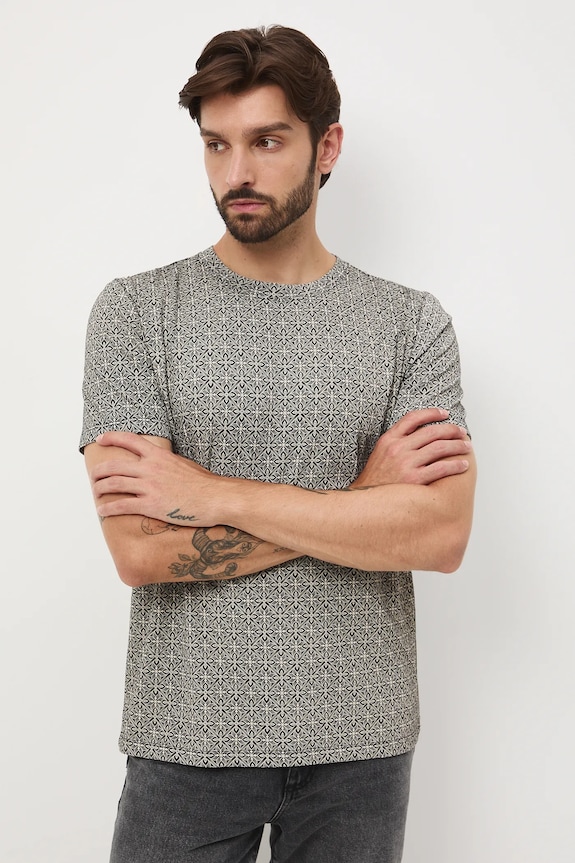 T-shirt bawełniany męski wzorzysty bawełna czarny RW25-TSM600