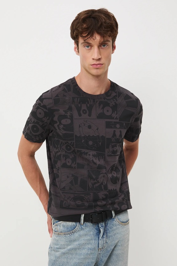 T-shirt bawełniany męski wzorzysty bawełna szary RW25-TSM601