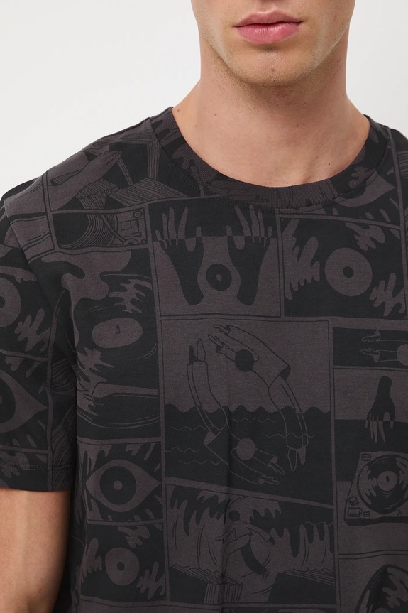 T-shirt bawełniany męski wzorzysty RW25-TSM601 szary