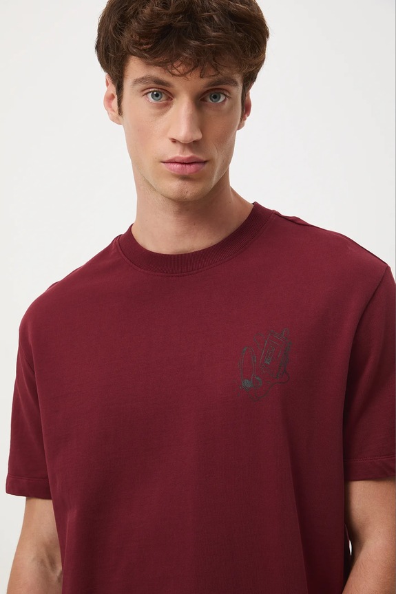 T-shirt bawełniany męski z nadrukiem czerwony RW25-TSM606