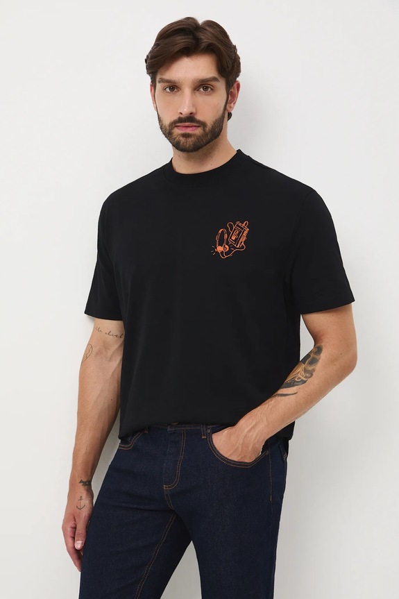 T-shirt bawełniany męski z nadrukiem czarny RW25-TSM606