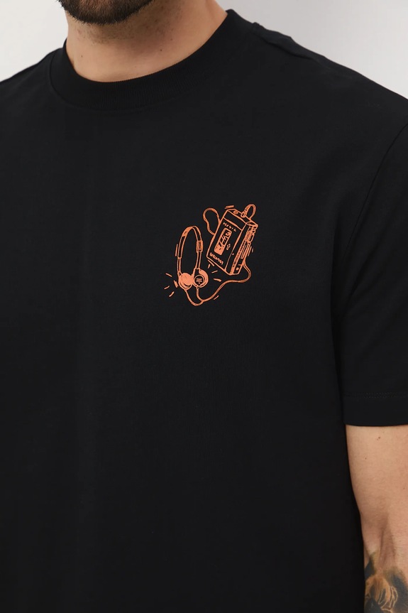 T-shirt bawełniany męski z nadrukiem RW25-TSM606 czarny