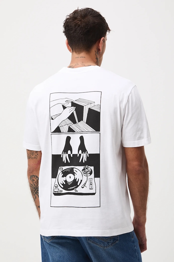 T-shirt bawełniany męski z nadrukiem okrągły biały RW25-TSM607
