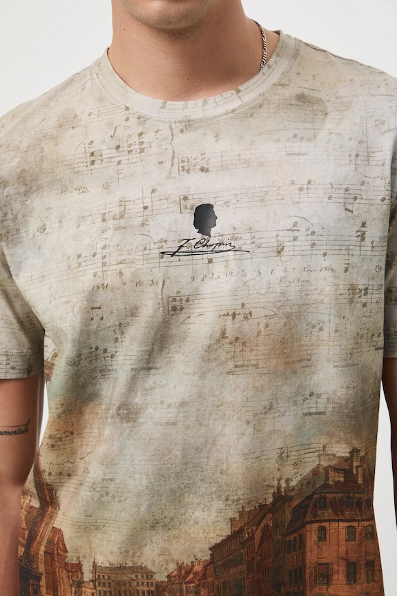 T-shirt bawełniany męski z elastanem z kolekcji Narodowy Instytut Fryderyka Chopina x Medicine RW25-TSM700