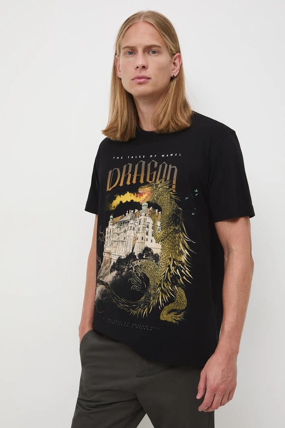 T-shirt bawełniany męski z kolekcji Zamek Królewski na Wawelu x Medicine czarny RW25-TSM855