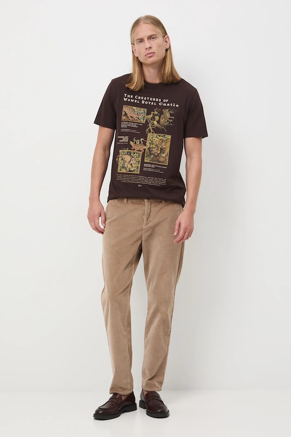 Odzież T-shirt bawełniany męski z kolekcji Zamek Królewski na Wawelu x Medicine RW25-TSM857 brązowy