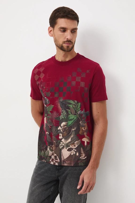 T-shirt bawełniany męski z nadrukiem okrągły czerwony RW25-TSM901