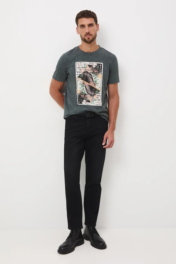 T-shirt bawełniany męski z nadrukami okrągły zielony RW25-TSM905