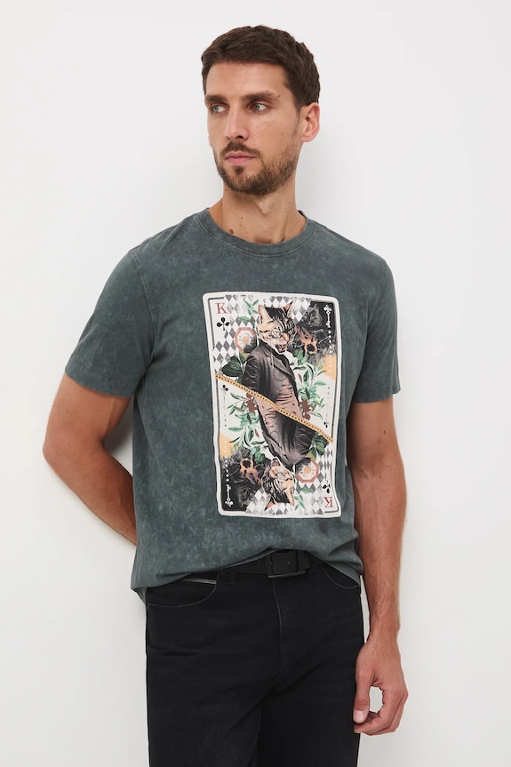 T-shirt bawełniany męski z nadrukami RW25-TSM905 zielony RW25