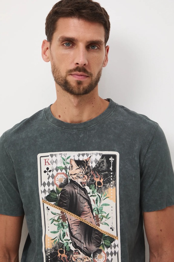 T-shirt bawełniany męski z nadrukami zielony RW25-TSM905