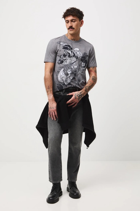 T-shirt bawełniany męski z elastanem wzorzysty wzorzyste szary RW25-TSMA12