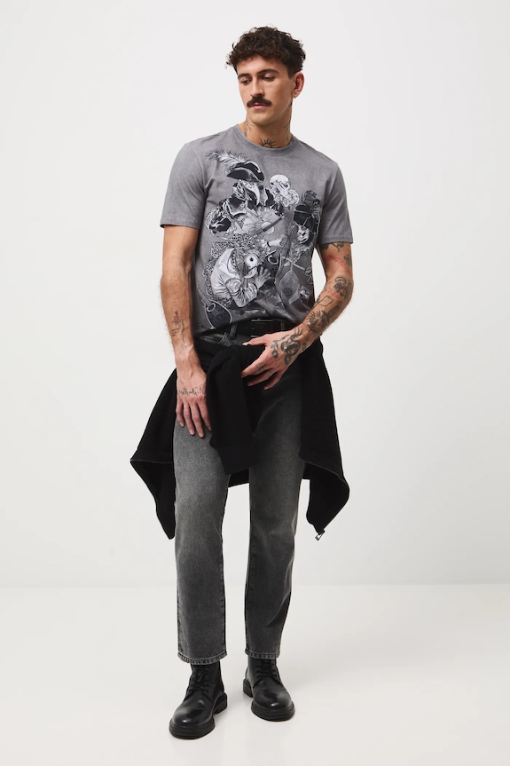 T-shirt bawełniany męski z elastanem wzorzysty wzorzyste szary RW25-TSMA12