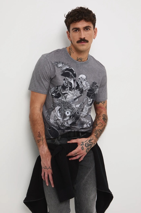 T-shirt bawełniany męski z elastanem wzorzysty RW25-TSMA12 szary RW25