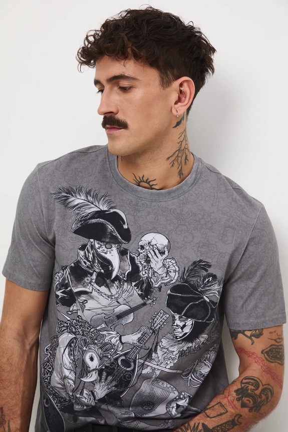 T-shirt bawełniany męski z elastanem wzorzysty szary RW25-TSMA12