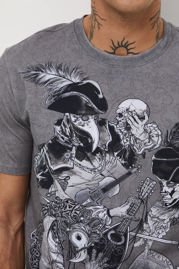 T-shirt bawełniany męski z elastanem wzorzysty RW25-TSMA12 szary