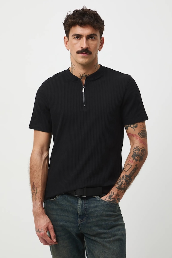 T-shirt bawełniany męski z elastanem prążkowany RW25-TSMA20 czarny RW25