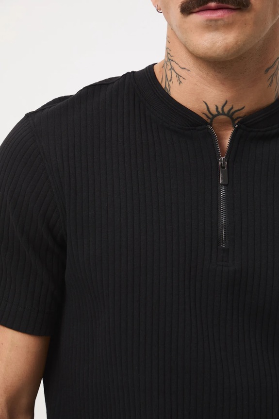 Bavlnené tričko pánske s elastanom vrúbkovaný RW25-TSMA20 čierna