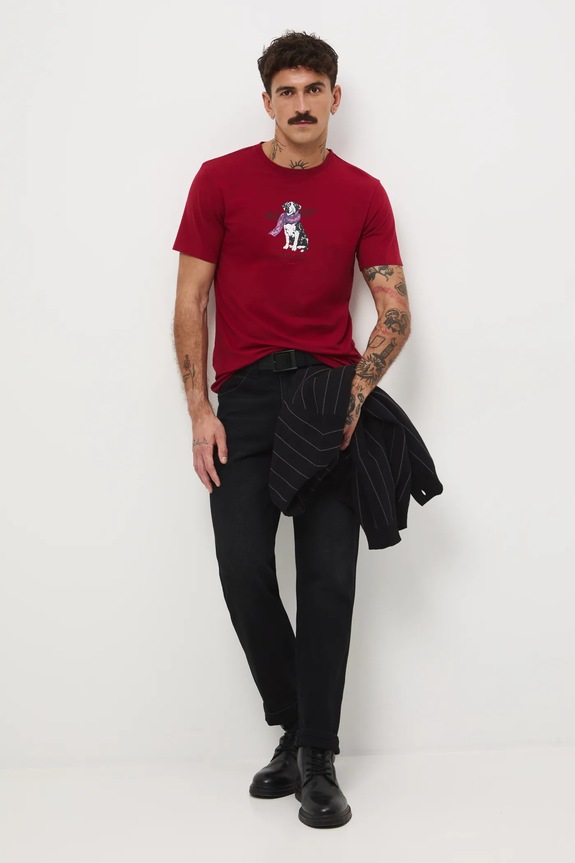 T-shirt bawełniany męski z elastanem z nadrukiem RW25-TSMA30 czerwony RW25