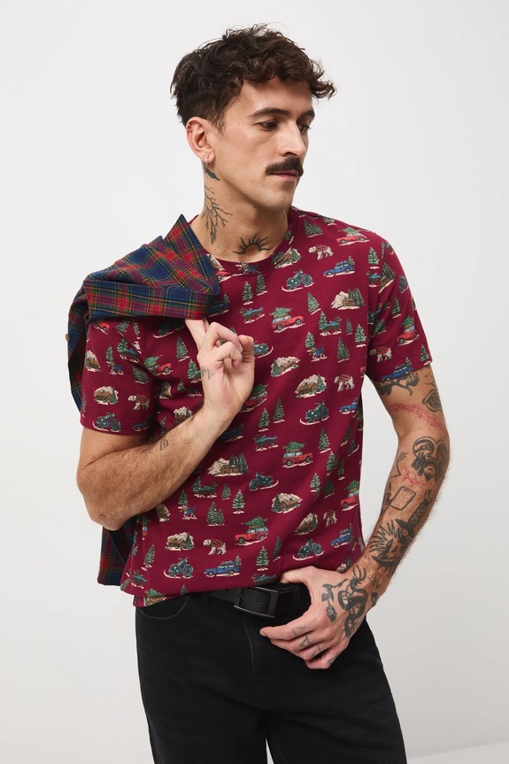 T-shirt bawełniany męski świąteczny bawełna czerwony RW25-TSMA31