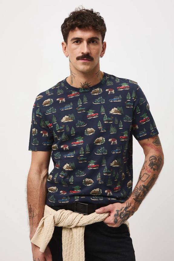 T-shirt bawełniany męski świąteczny RW25-TSMA31 granatowy RW25
