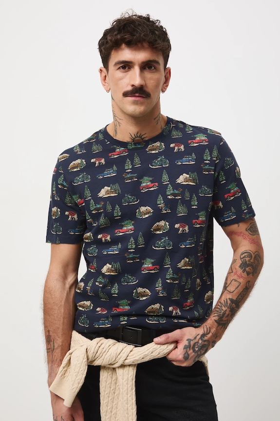 T-shirt bawełniany męski świąteczny RW25-TSMA31 granatowy RW25