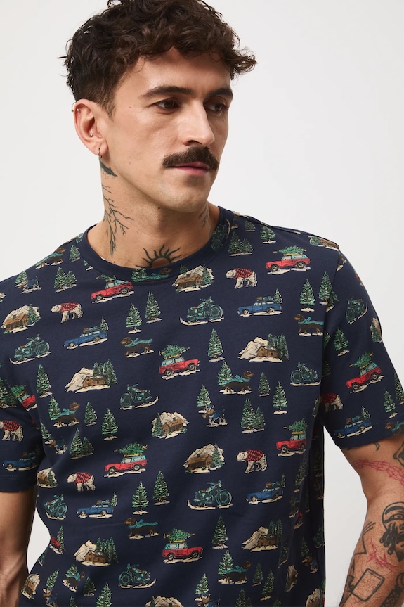 T-shirt bawełniany męski świąteczny granatowy RW25-TSMA31