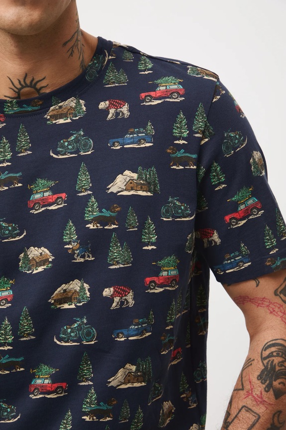 T-shirt bawełniany męski świąteczny RW25-TSMA31 granatowy