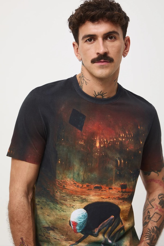 T-shirt bawełniany męski z elastanem z kolekcji Zdzisław Beksiński x Medicine wzorzyste multicolor RW25-TSMA65