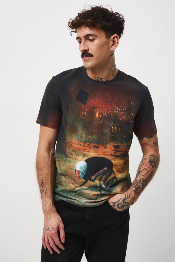 T-shirt bawełniany męski z elastanem z kolekcji Zdzisław Beksiński x Medicine RW25-TSMA65 multicolor