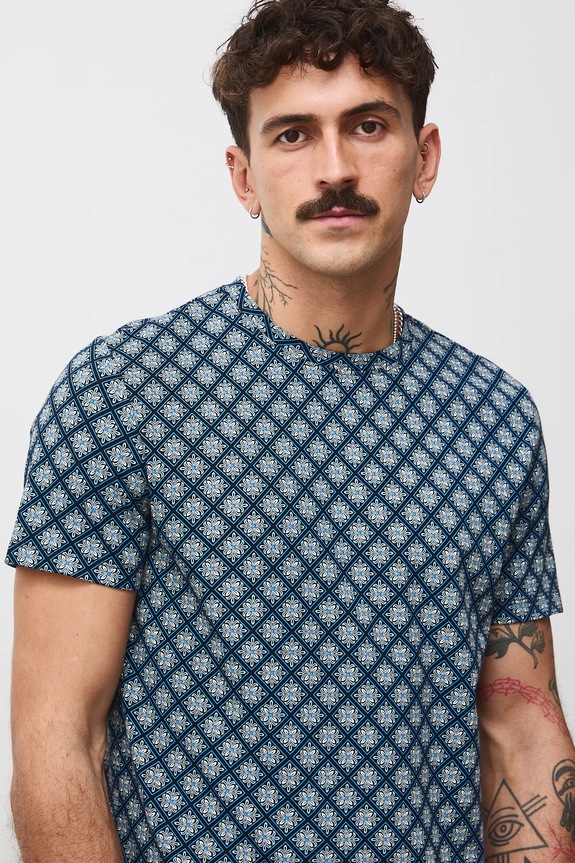 T-shirt bawełniany męski wzorzysty czarny RW25-TSMB05