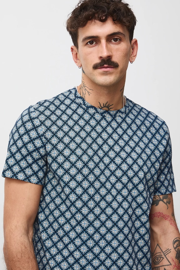 T-shirt bawełniany męski wzorzysty czarny RW25-TSMB05