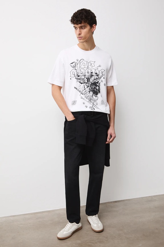 T-shirt bawełniany męski z nadrukiem okrągły biały RW25-TSMC11