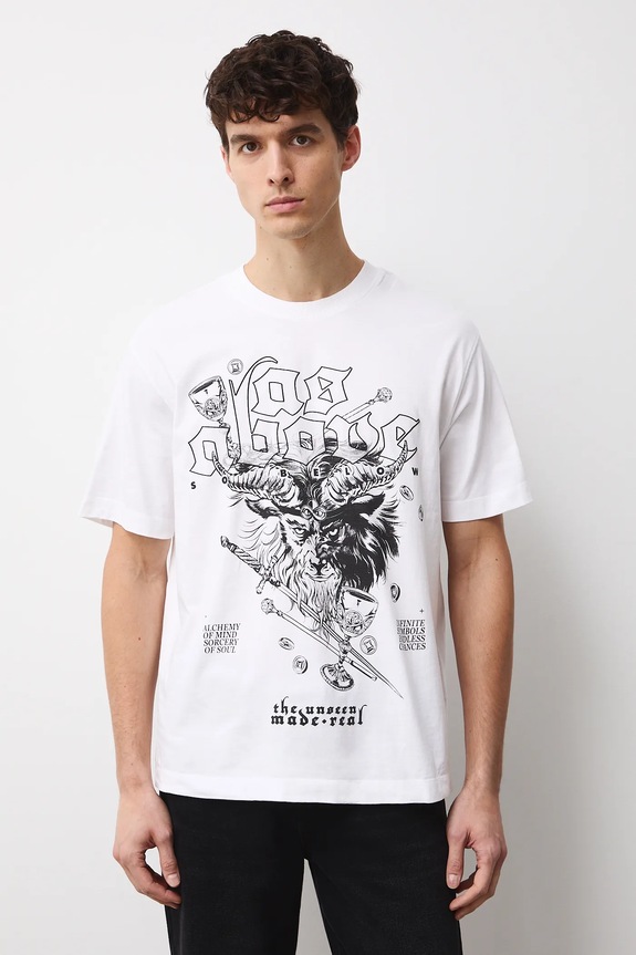 T-shirt bawełniany męski z nadrukiem RW25-TSMC11 biały RW25