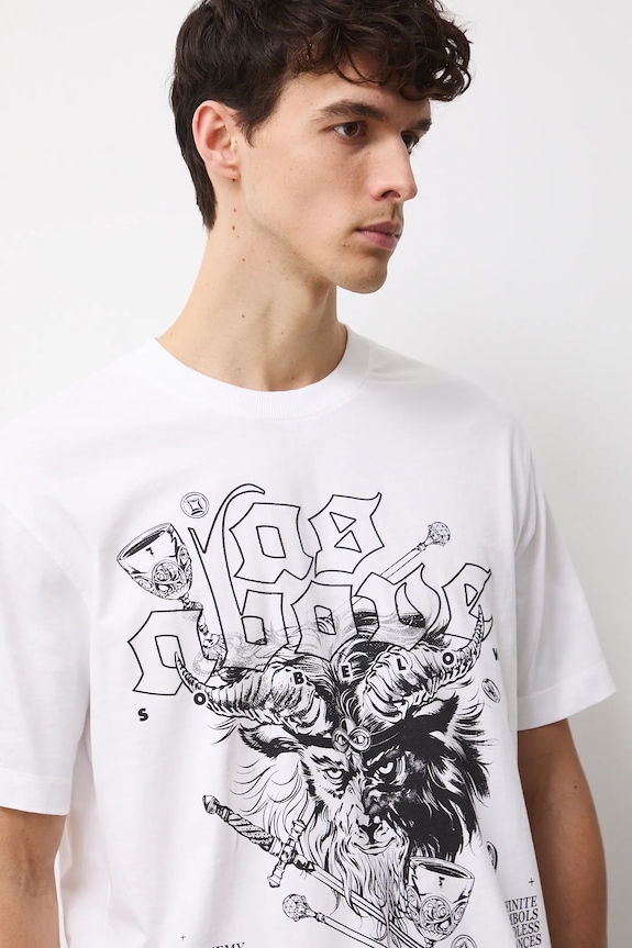 T-shirt bawełniany męski z nadrukiem biały RW25-TSMC11