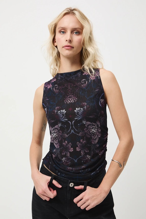 Top damski wzorzysty z elastanem czarny RW25-TTD700