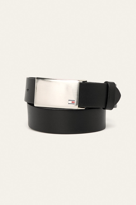 Tommy Hilfiger - Kožený opasok usňová koža čierna AM0AM01995