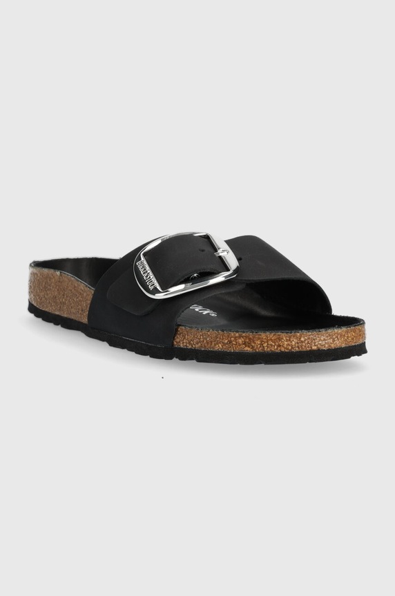Birkenstock klapki nubukowe Madrid Big Buckle czarny 1006523