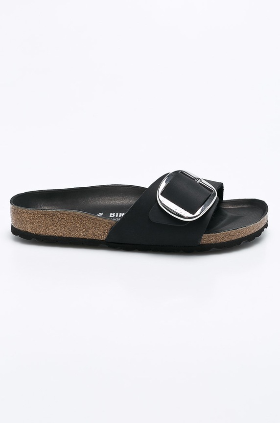 Birkenstock klapki nubukowe Madrid Big Buckle 1006523 czarny AA00