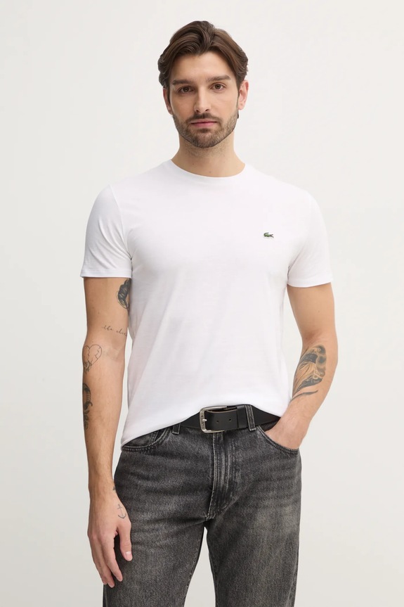 Lacoste t-shirt ανδρικό βαμβακερό κανονικό λευκό TH6709