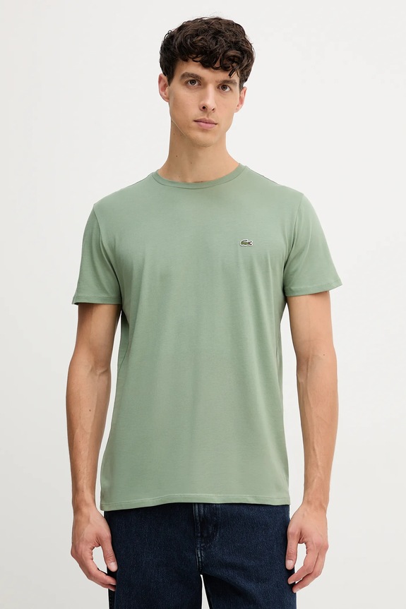 Lacoste tričko pánske bavlnené jednofarebný zelená TH6709