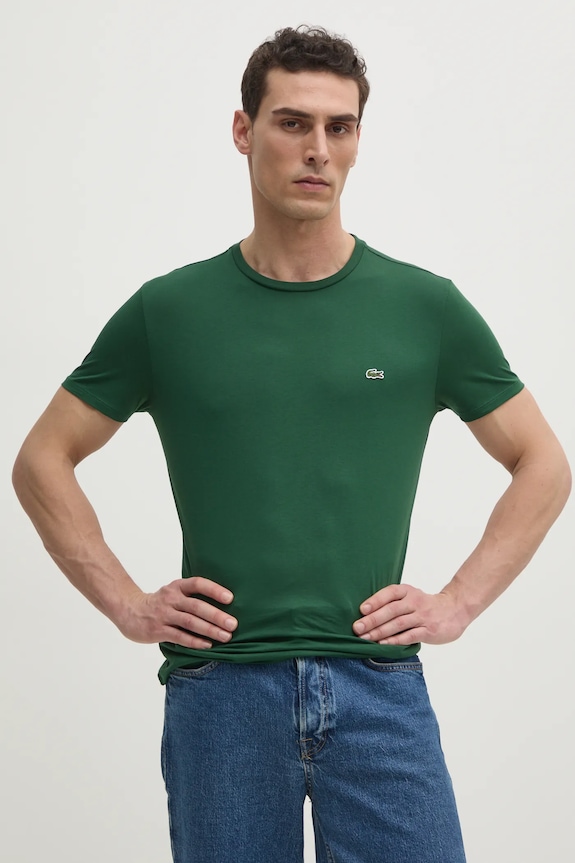 Lacoste tričko pánske bavlnené jednofarebný zelená TH6709