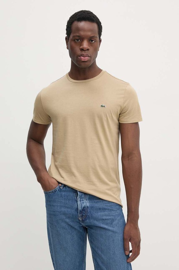 Lacoste T-shirt męski bawełniany bawełna beżowy TH6709