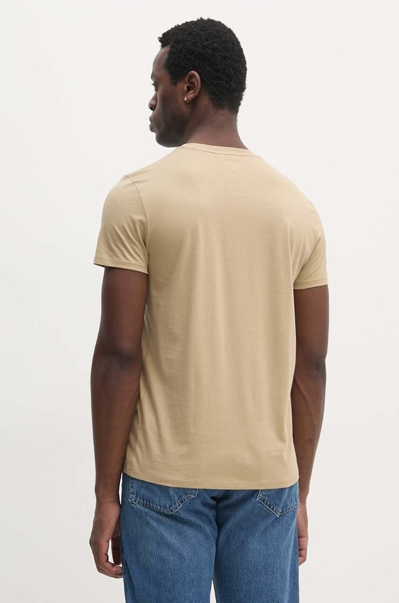 Odzież Lacoste T-shirt męski bawełniany TH6709 beżowy