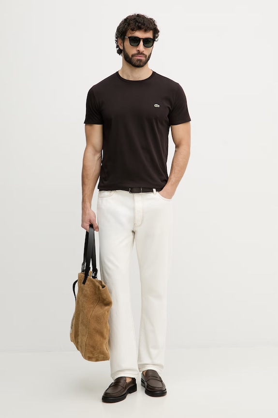 Lacoste T-shirt męski bawełniany TH6709 brązowy SS26