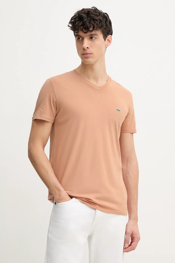 Lacoste tričko pánske bavlnené jednofarebný oranžová TH6710